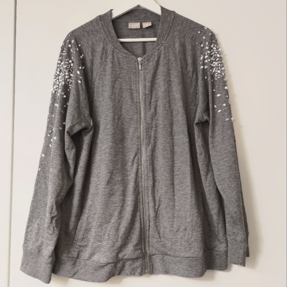 Chicos Grey Zip up Jacket sz 3